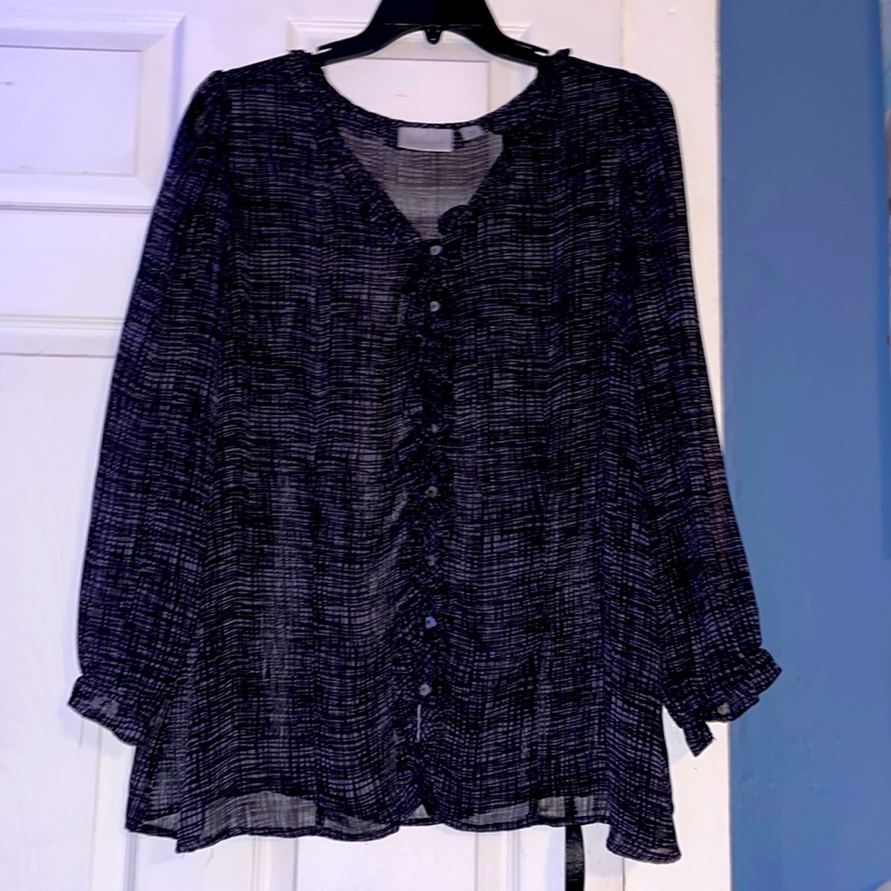 Avenue Black and Grey Ruffle Blouse